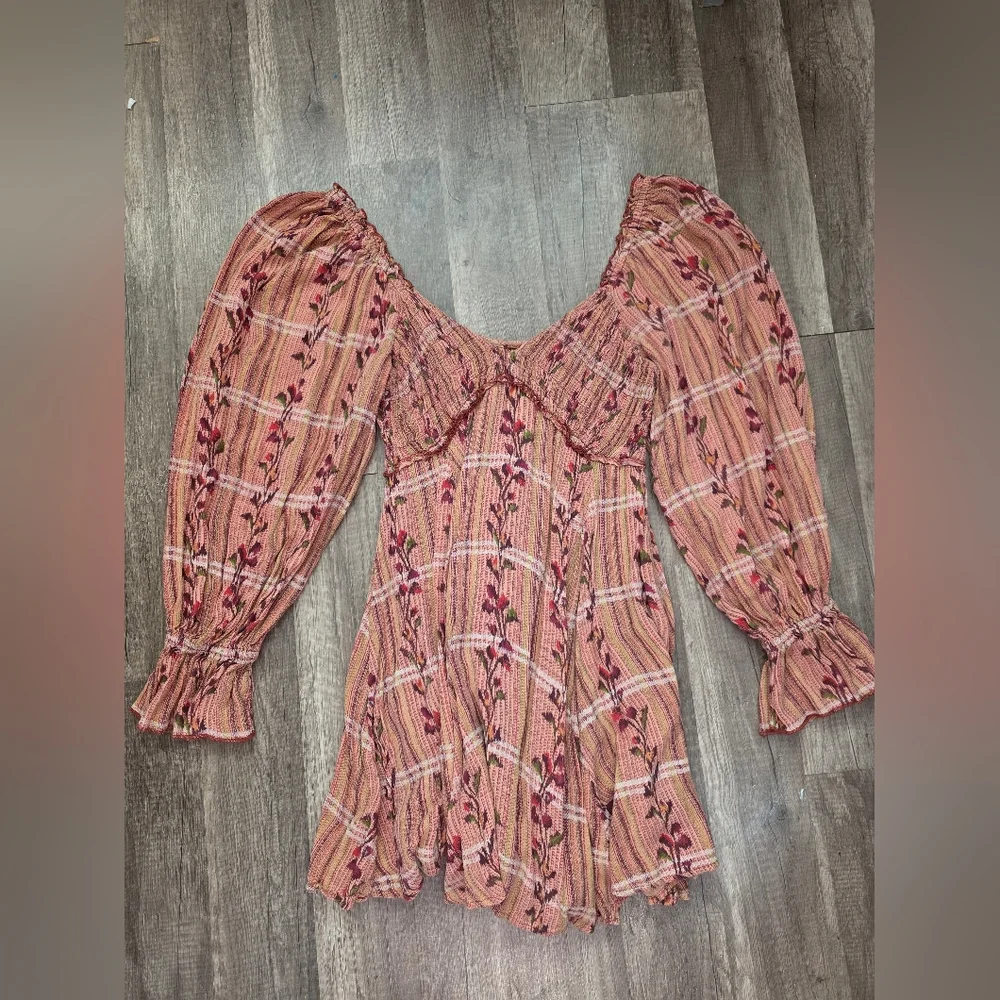 Free People Rust-Peach Floral Long Sleeve Mini Dress - Picture 6 of 15